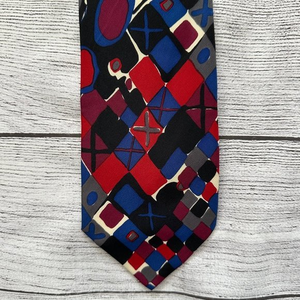 VINTAGE‎ SECOURS Men's 100% SILK Tie MADE IN ITALY Red/Blue/Teal/Black